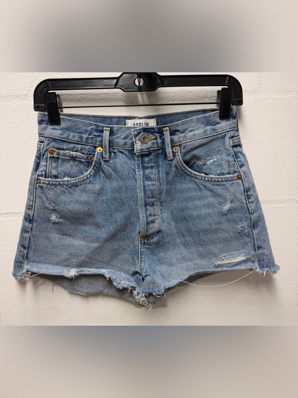 AGOLDE Light Wash Distressed Denim Jean Shorts